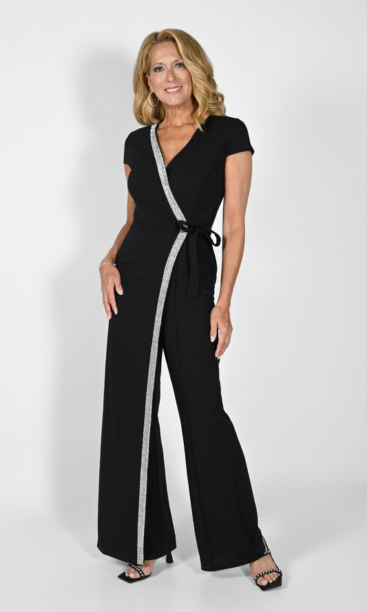 Diamante Trim Wrap Jumpsuit 232154