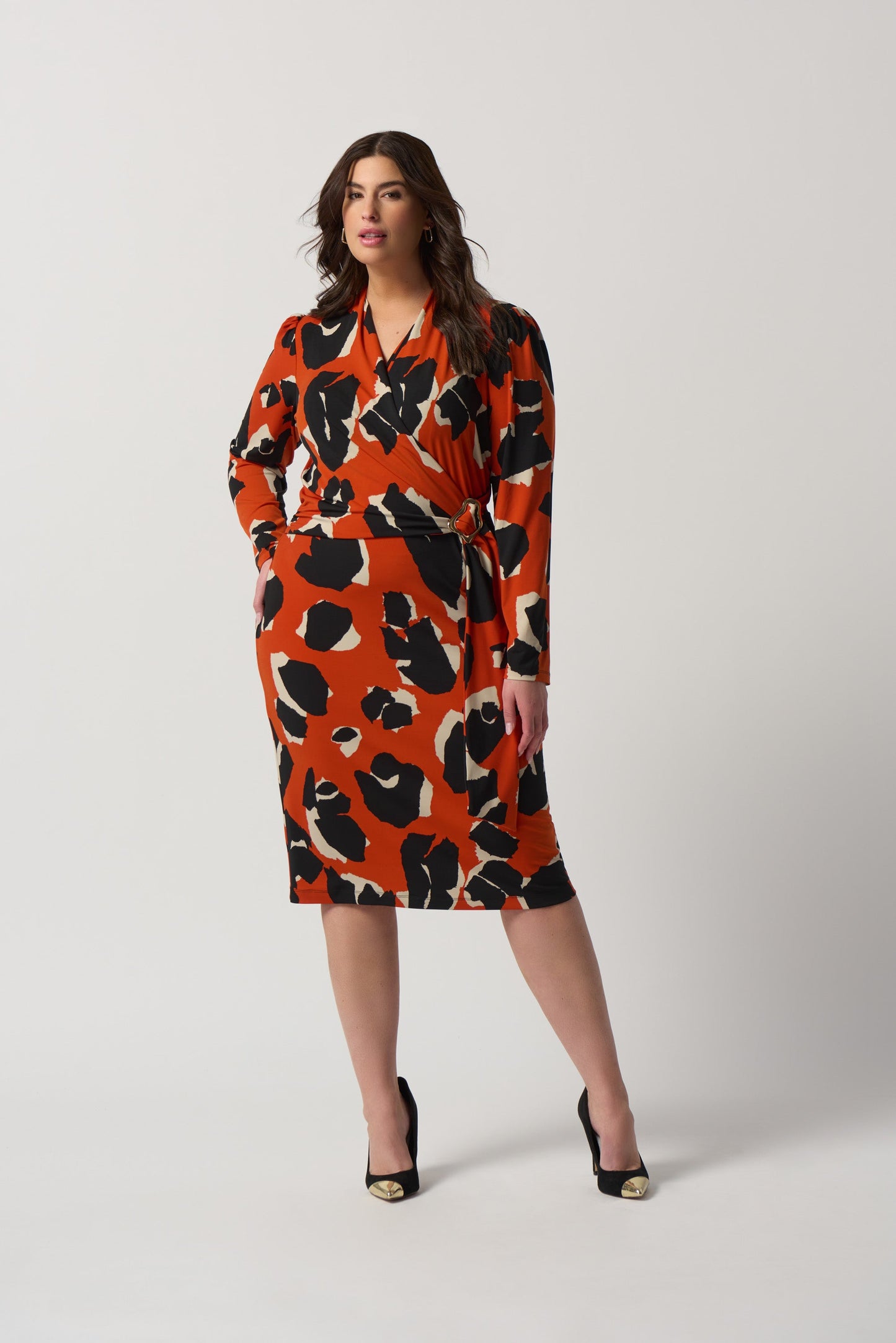 Animal Print Long Sleeve Wrap Dress