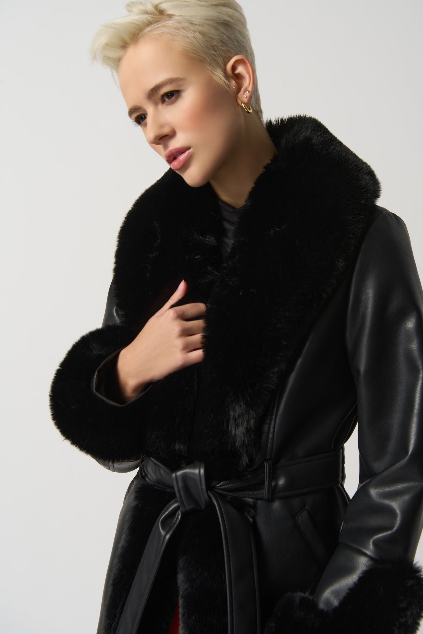 Leatherette Coat with Faux Fur