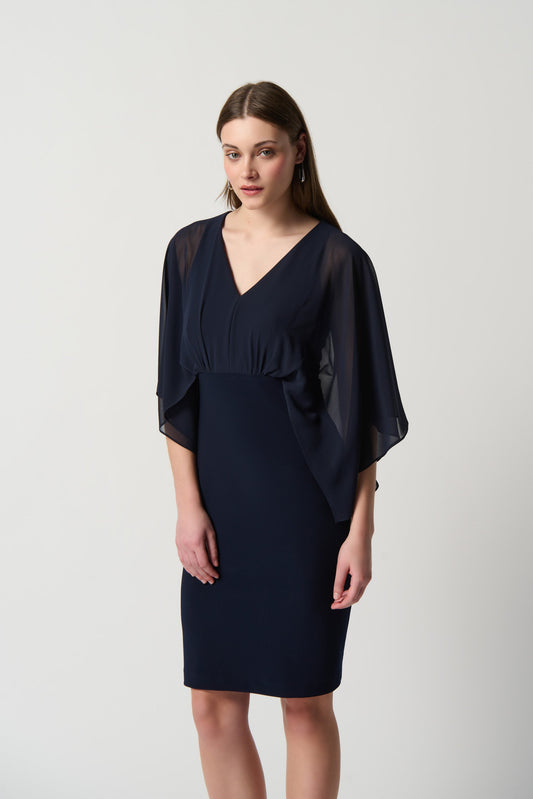 Silky Knit Dress With Chiffon Kimono Overlay