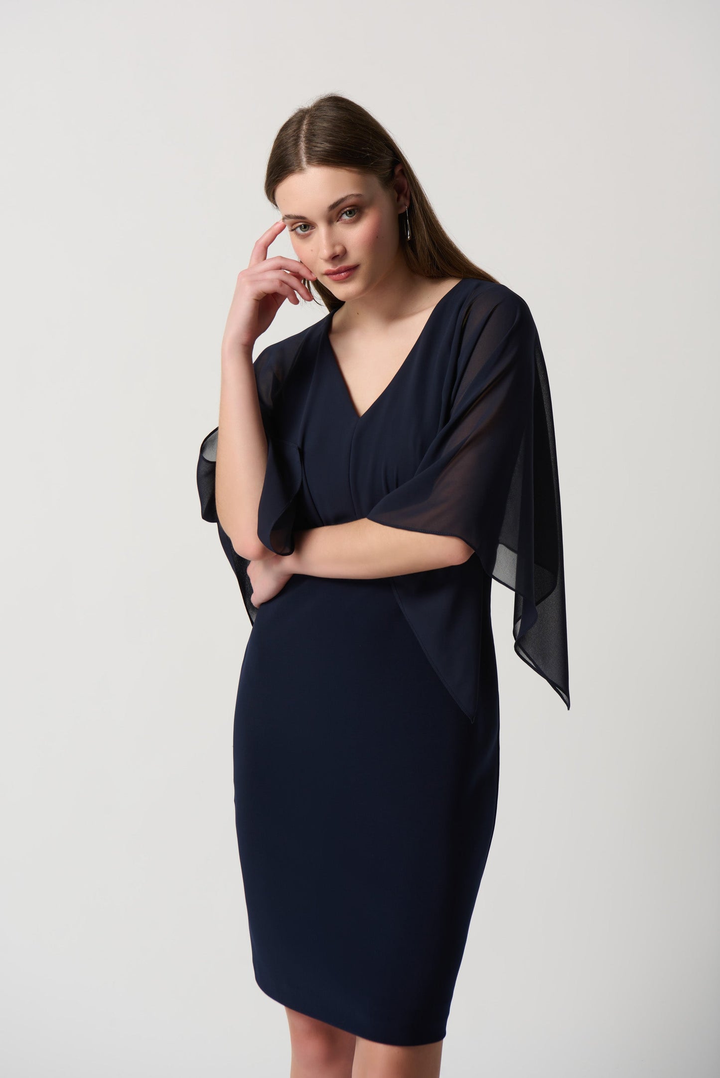 Silky Knit Dress With Chiffon Kimono Overlay