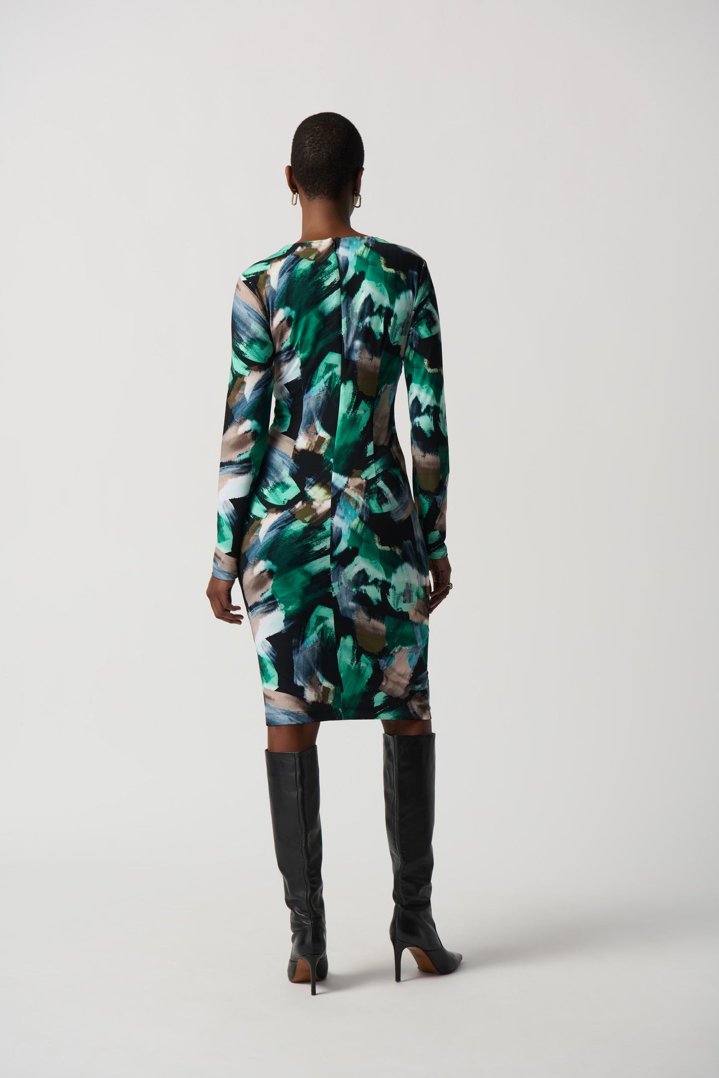 Abstract Print Silky Knit Wrap Dress With Ornament