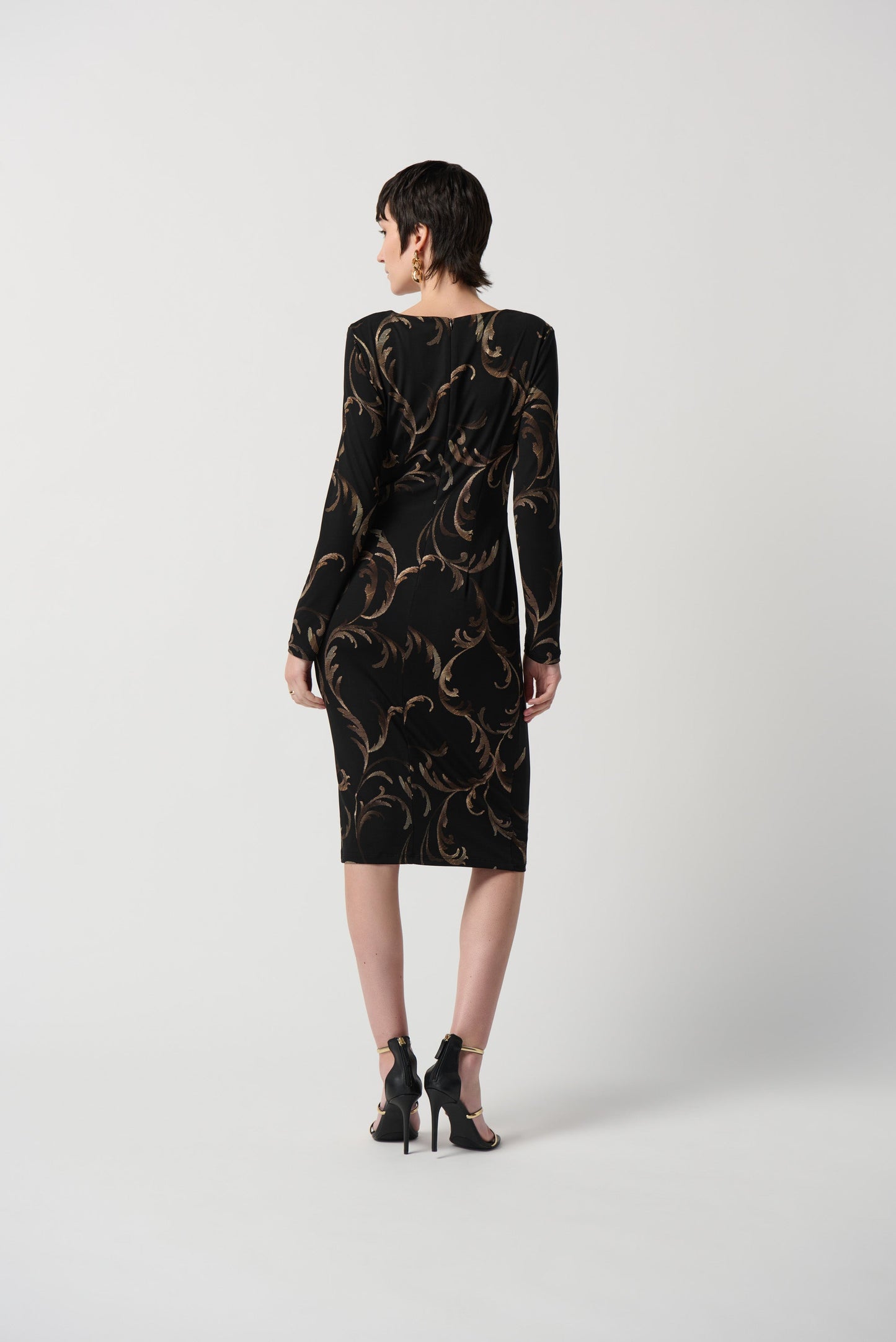 Baroque Folied Silky Knit Sheath Dress With Ornament