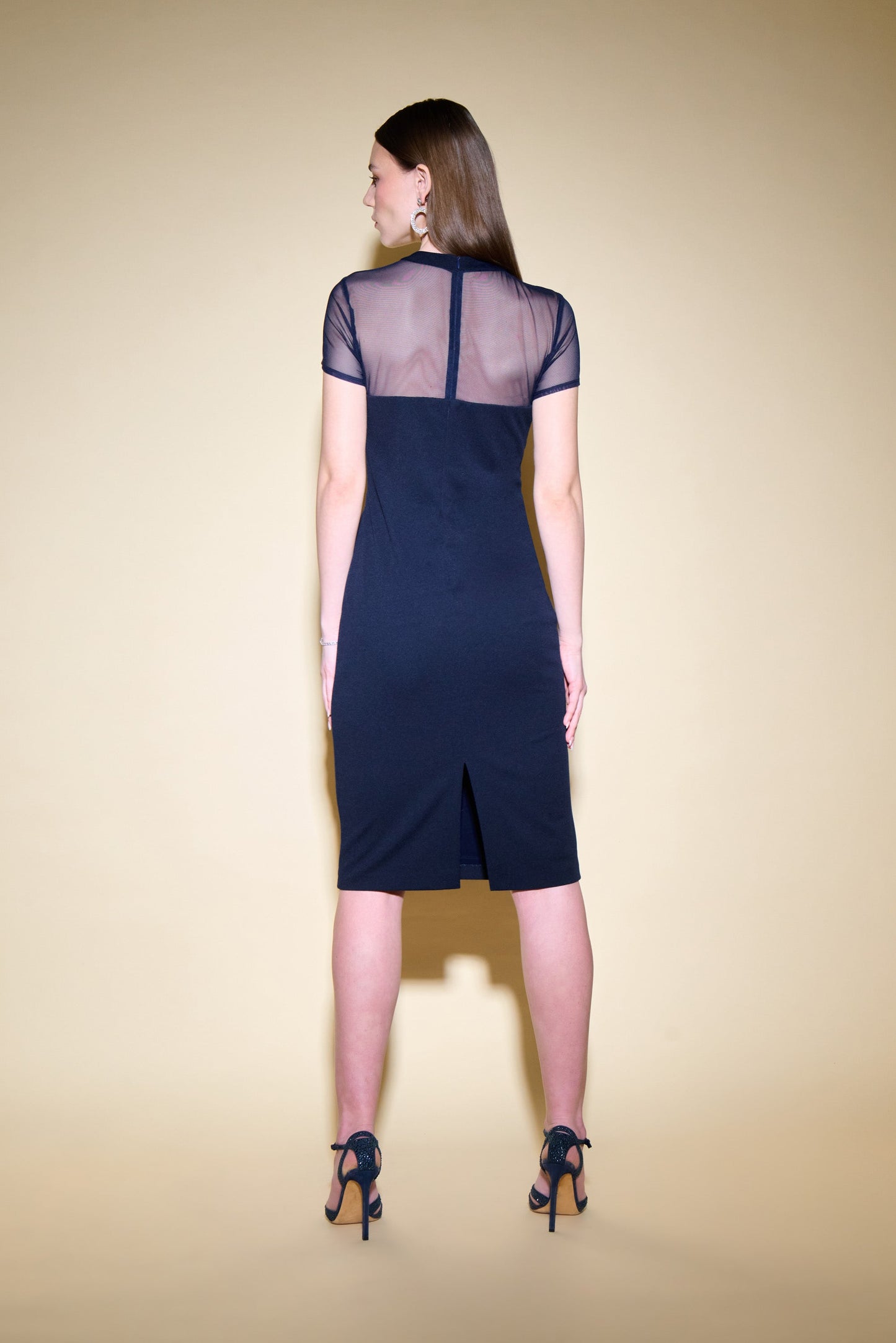 Scuba Crepe and Mesh Sheath Dress