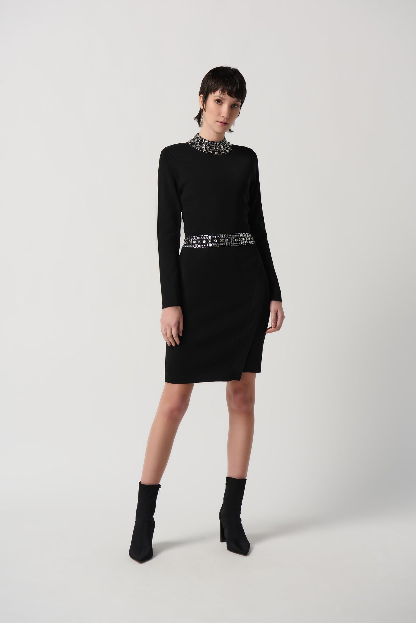 Long Sleeve Sweater Dress with Rhinestones