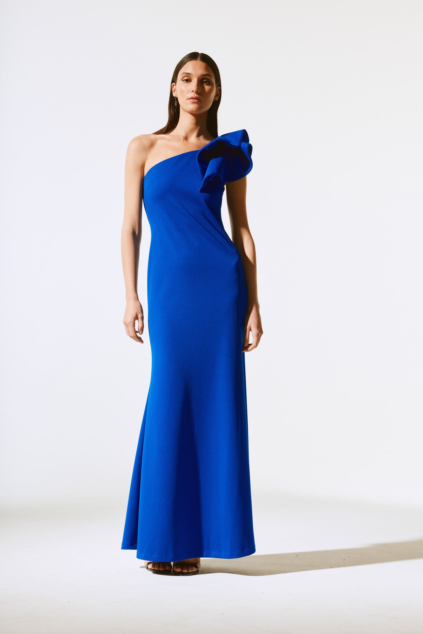 One Shoulder Ruffle Gown