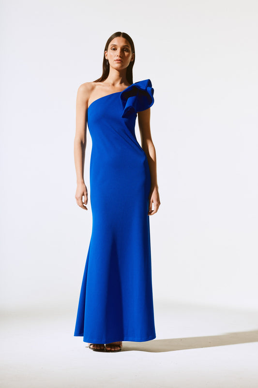 One Shoulder Ruffle Gown