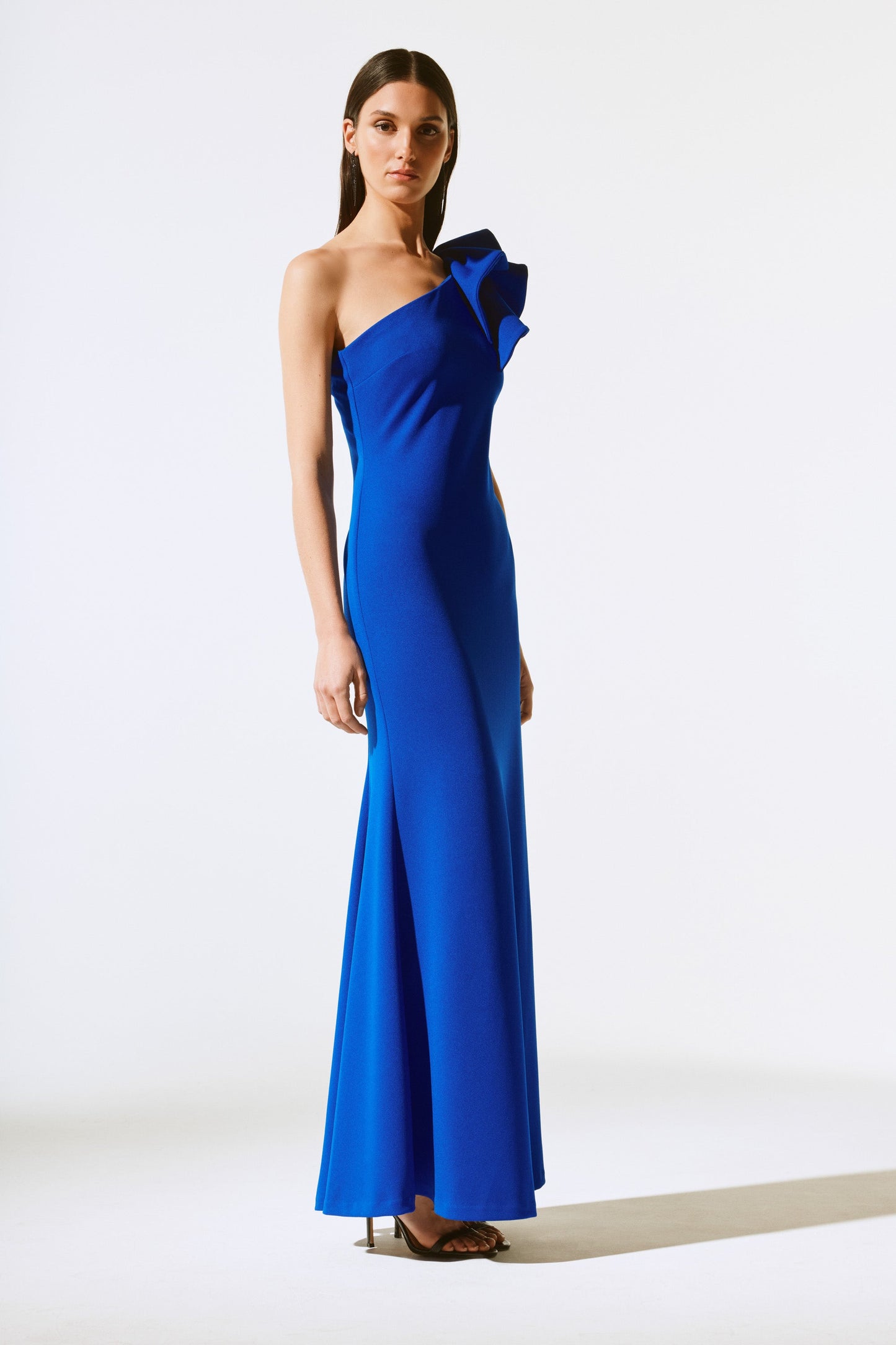 One Shoulder Ruffle Gown