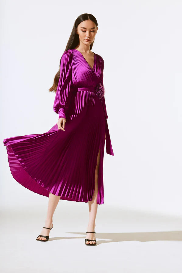 Satin Pleated Midi Dress