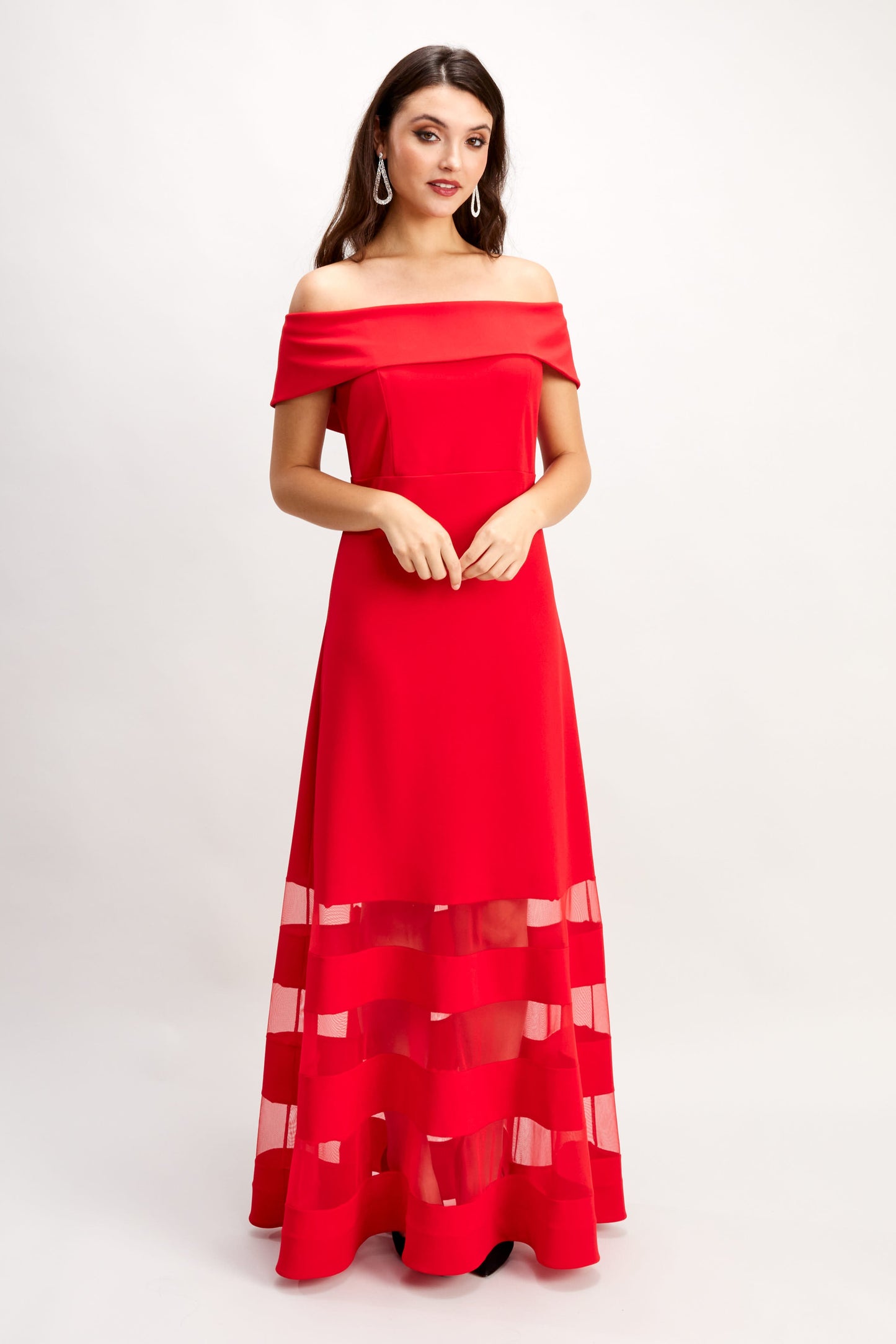 Mesh Panel Off-Shoulder Gown 248126