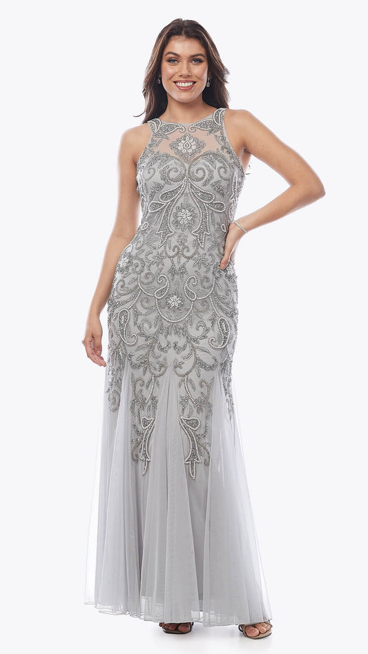 Long Sequin Gown with Pearl Beads Z0353