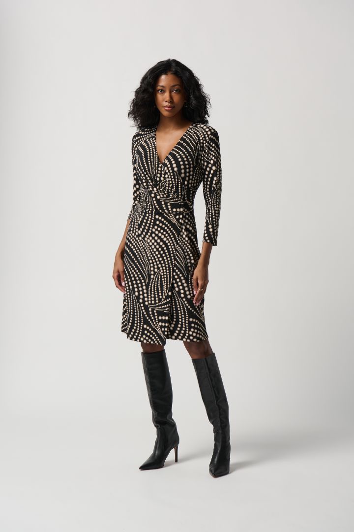 Foiled Dot Print Silky Knit Wrap Dress