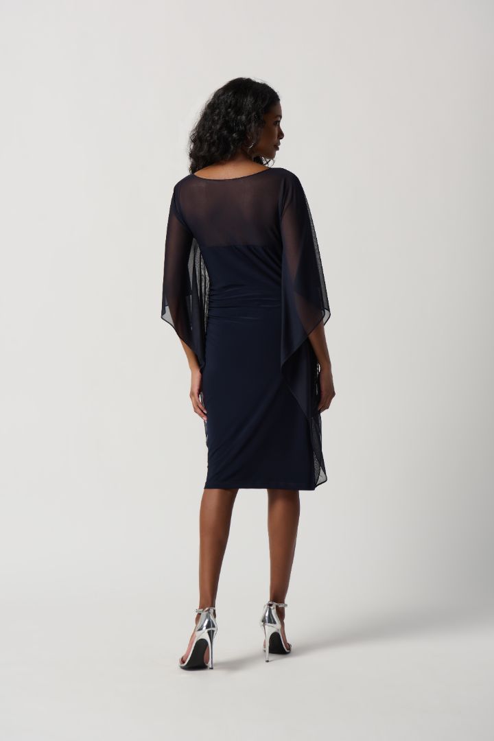 Silky Knit Sheath Dress With Cascading Mesh Sleeves