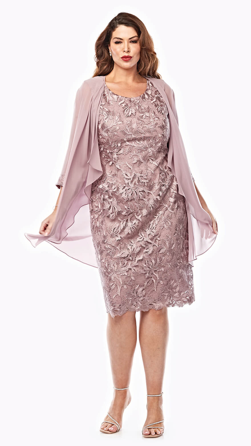 Embroidered Sequin Lace Dress with Chiffon Jacket LJ0439