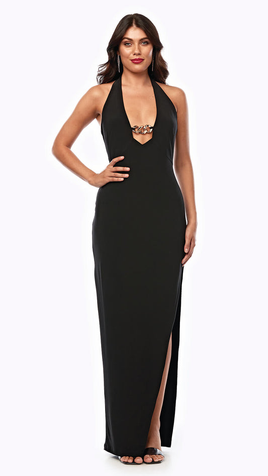 Long Jersey Dress with Chain Trim Z0326